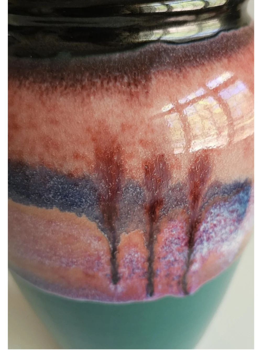 Vintage Studio Pottery Glazed Ceramic Vase - MCM Drip Glaze Teal - Signed 9